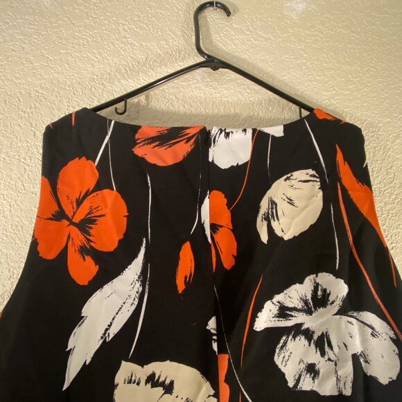 Kasper black w/ orange/white floral sleeveless shift dress size 18. - Picture 3 of 6